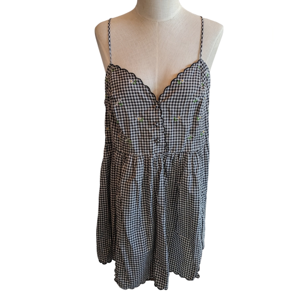 Victoria’s Secret Country Gingham Plaid Check Sleeveless Chemise Flowers Sz M